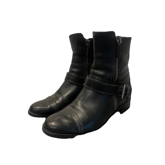 Miu Miu Shoes - Miu Miu Womens Donna Leather Zip Up Belted Biker Ankle Boots Black Size 39 8.5